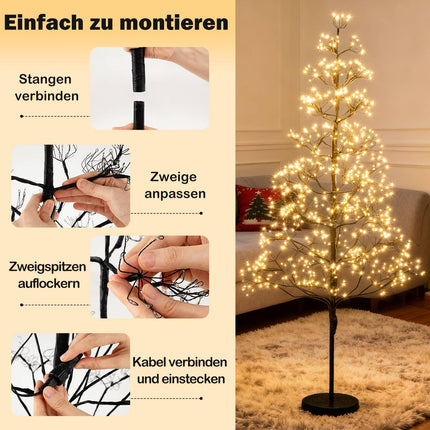 LED šviesų medis 150 cm, 1000 šiltai baltos spalvos, cemento stovas