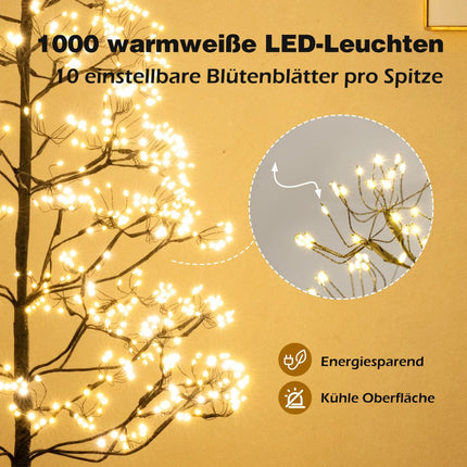 LED šviesų medis 150 cm, 1000 šiltai baltos spalvos, cemento stovas