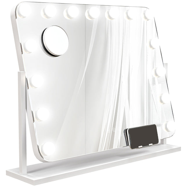 LED makiažo veidrodėlis - 3 šviesos režimai, pritemdomas, USB, 62,5 x 49,5 cm