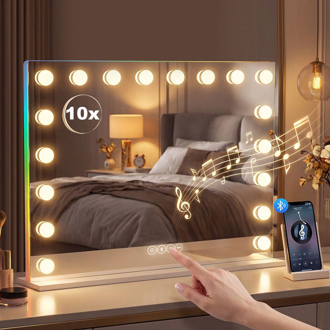LED makiažo veidrodėlis su „Bluetooth“, RGB, 10 kartų didinimu