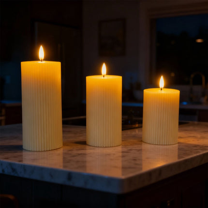 LED tikro vaško liepsnos neturinčios žvakės, 3 vnt. rinkinys