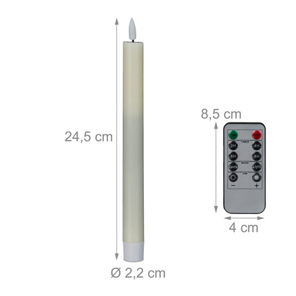 LED kūginės žvakės, beliepsnės, su nuotolinio valdymo pultu ir laikmačiu, 6 vnt. rinkinys