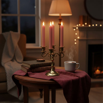 LED Wax Taper Candles, Set of 4, Flickering Flame