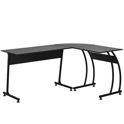 L formos kompiuterio stalas, kampinis stalas, minimalistinis, medžio drožlių plokštė, metalas, vietą taupanti žaidimų kompiuterio darbo vieta, juodas