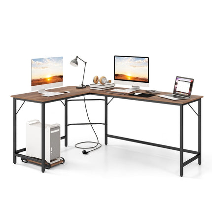 L formos kompiuterio stalas, maitinimo lizdai, USB, procesoriaus stovas