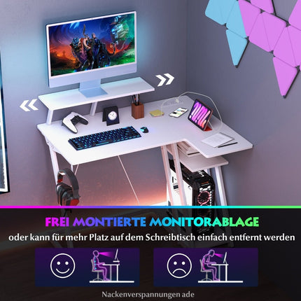 L formos žaidimų stalas su maitinimo lizdais ir USB prievadais