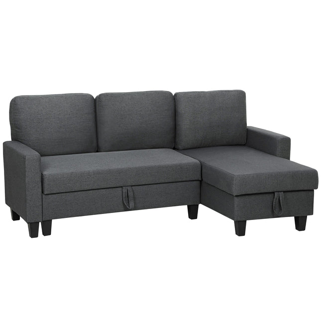L formos sofa-lova su daiktadėže, dvipusė sofa, pilka