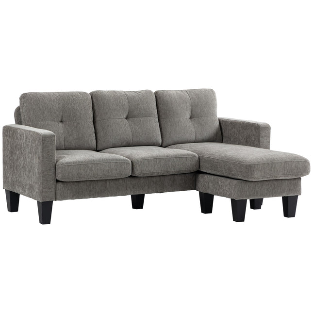 L formos sofa, šenilinis audinys, ruda, erdvę taupantis dizainas