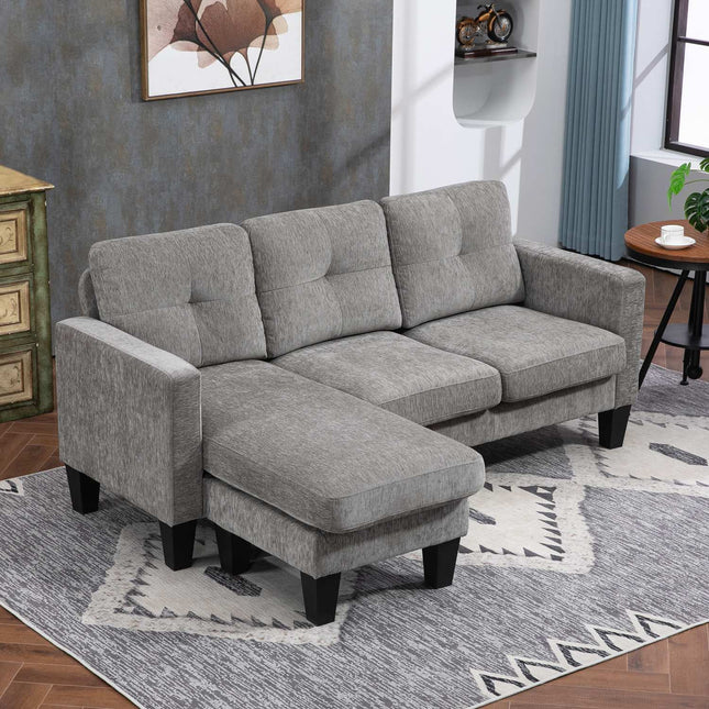 L formos sofa, šenilinis audinys, ruda, erdvę taupantis dizainas