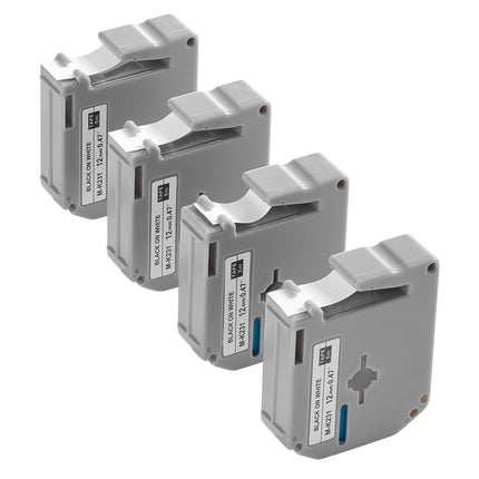 Label Maker Tape Cartridges, 4-Pack, 12mm Black on White