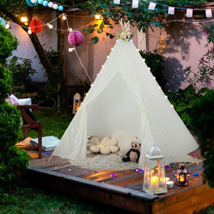Nėriniuota Tipi palapinė, 5 pusių, LED žvaigždės formos, didelė