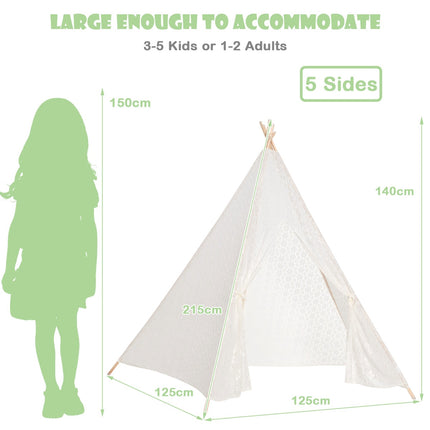 Nėriniuota Tipi palapinė, 5 pusių, LED žvaigždės formos, didelė
