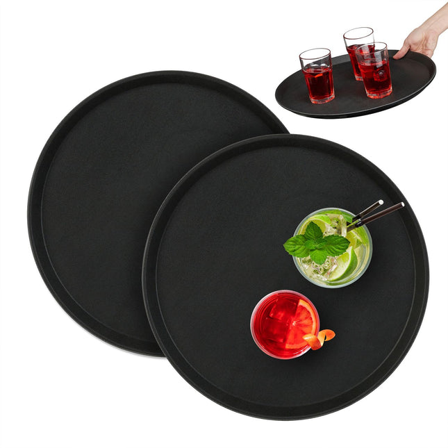 Dideli juodi serviravimo padėklai, 2 vnt. rinkinys, Ø40 cm