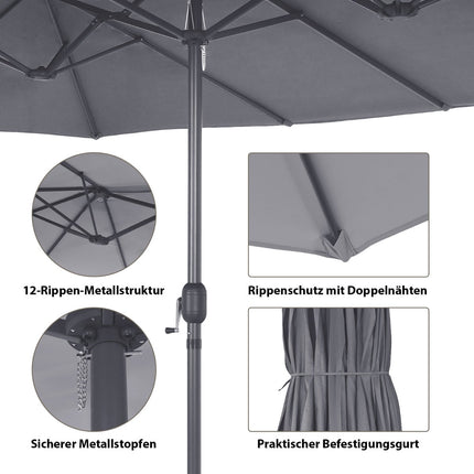 Didelis dvigubas skėtis su alkūne, tamsiai pilkas, 2,7 m x 4,6 m