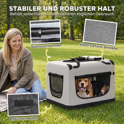 Large Foldable Dog Carrier for Pets Up To 25 kg, Safety Leash, Bowl, Light Grey
