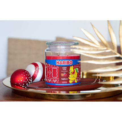 Didelis stiklinis indelis su kvapnia žvake - saldus aromatas