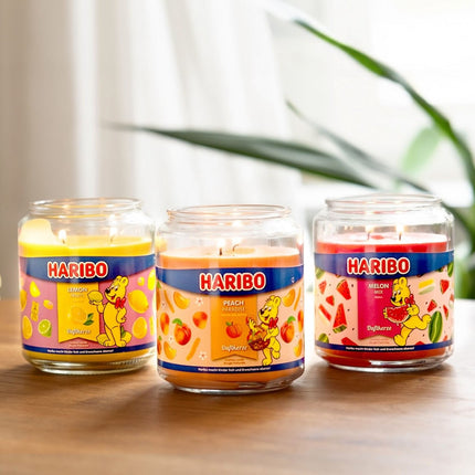 Didelis stiklinis indelis su kvapnia žvake - saldus aromatas