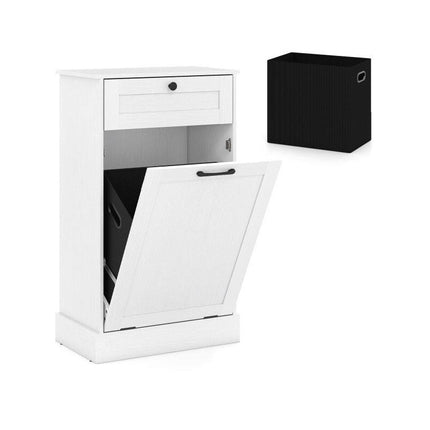 Laundry Cabinet with Tilt Out Hamper and Drawer, 39 L Removable Bin, White