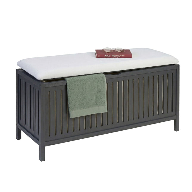 Laundry Hamper Stool With Padded Lid – Walnut Finish