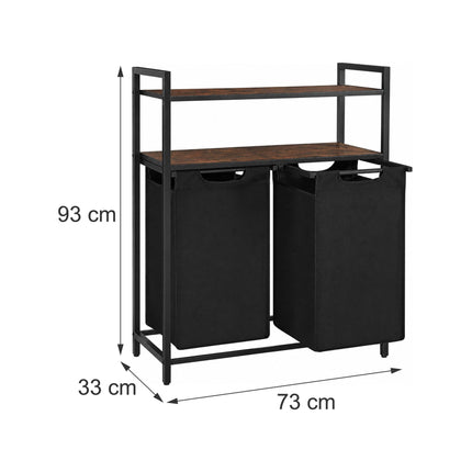 Laundry Sorter with 2 Pull-Out Bags and 2 Shelves, 46 L per Bag, Black/Brown