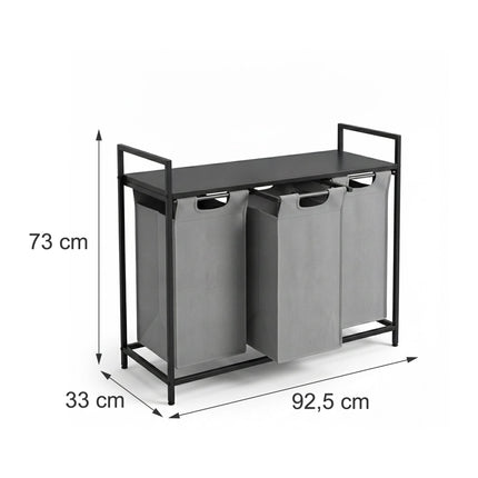 Laundry Sorter with 3 Pull-Out Bags and Top Shelf, 3 x 40 L, Black/Grey