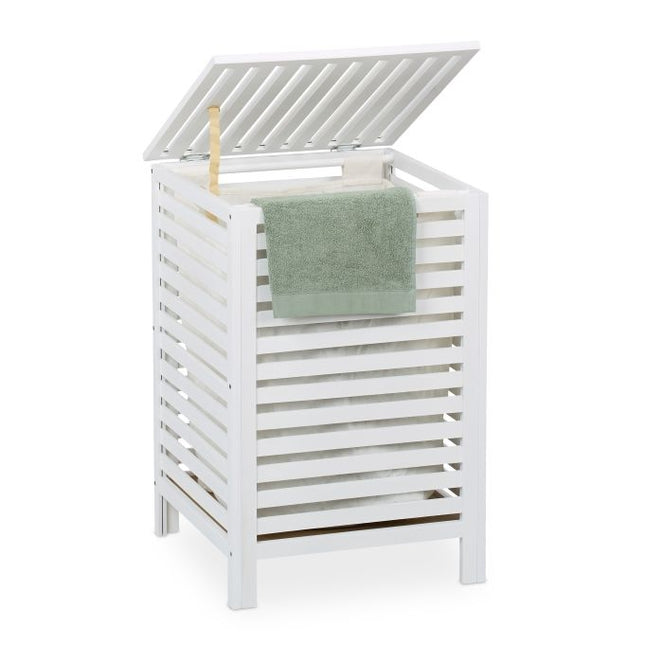 Laundry basket in walnut with sack