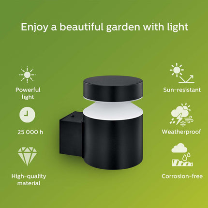 Laven LED wall lamp Up Stainless steel Black IP44 Warm 6W 600lm