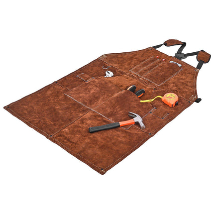 Leather Welding Apron, Cowhide Flame-Resistant, 24x36, 6 Pockets