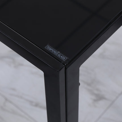 Valgomojo stalas su LED lempomis, virtuvės stalas, 4 asmenims, grūdintas stiklas, metalas, juodas, 120x60x75 cm