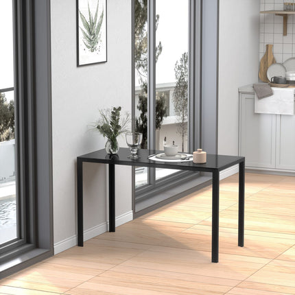 Valgomojo stalas su LED lempomis, virtuvės stalas, 4 asmenims, grūdintas stiklas, metalas, juodas, 120x60x75 cm