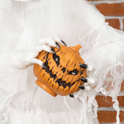 Life-Size Halloween Witch 189 cm with Light-Up Pumpkin, White