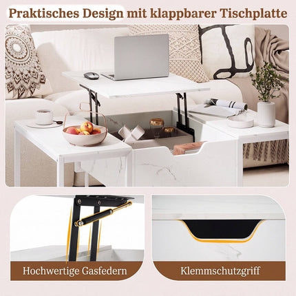 Pakeliamas kavos staliukas su daiktadėže, baltas – inžinerinės medienos