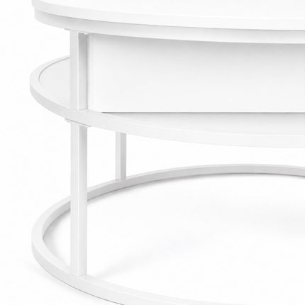 Pakeliamas kavos staliukas su daiktadėže – baltas, MDF ir metalas