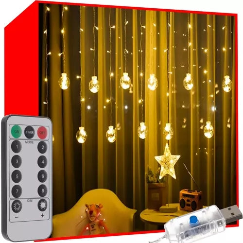 Šviesos užuolaida 108 LED USB šiltai balta KŚ19736