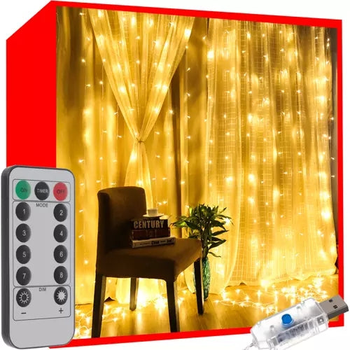 Šviesos užuolaida 300 LED USB - šiltai balta KŚ19768