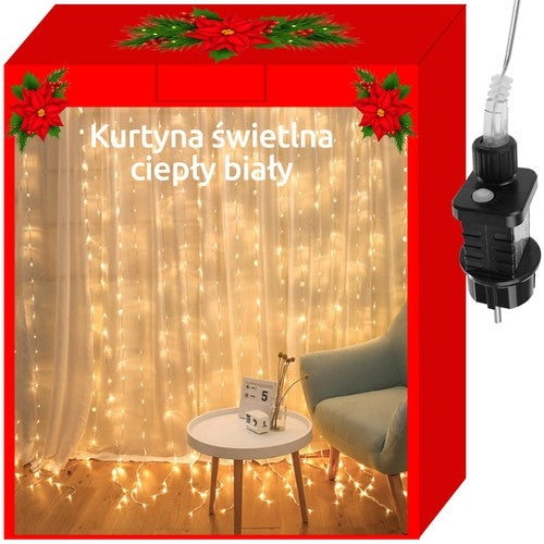Šviesos užuolaida 300LED - šiltai balta 31V KŚ11332