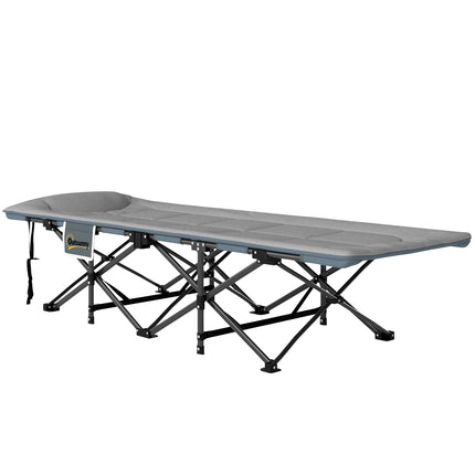 Sulankstoma stovyklavietės lova su čiužinio pagalvės šonine kišene 190 x 65 x 37 cm stovyklavietės gultas suaugusiems, svečių lova iki 150 kg, sulankstoma lova lauko, sodo stovyklavimui, šviesiai pilka |