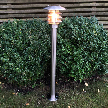 LightsOn Saturnus LED Garden Bollard 90 cm, Stainless Steel, 12V, Silver