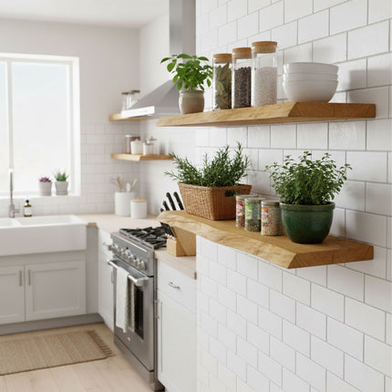 „Live Edge“ medžio masyvo lentyna - kaimiškas plaukiojantis dizainas