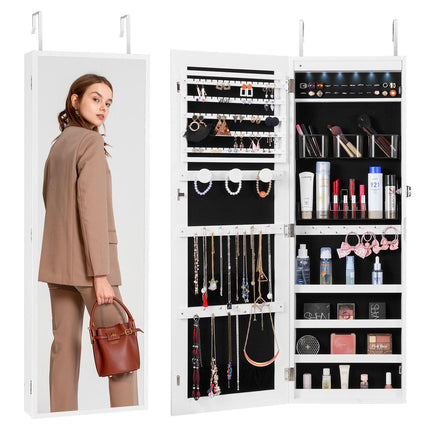 Lockable Jewelry Cabinet Mirror, 42.5 in, LED, White