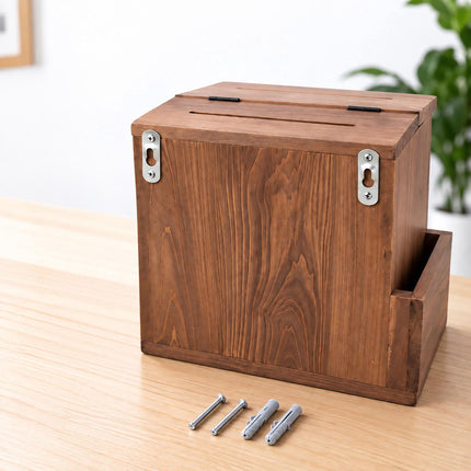 Lockable Solid Wood Suggestion Box with Chalkboard, 50 Cards, Natural