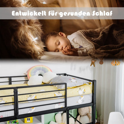 Lofto tipo lova su čiuožykla ir kopėčiomis vaikams, juodo plieno rėmas