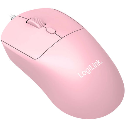 LogiLink Kids USB pelė su 3 mygtukais ir reguliuojamu DPI, rožinė, USB-A