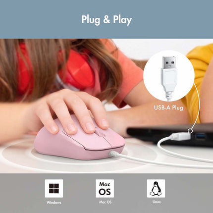 LogiLink Kids USB pelė su 3 mygtukais ir reguliuojamu DPI, rožinė, USB-A