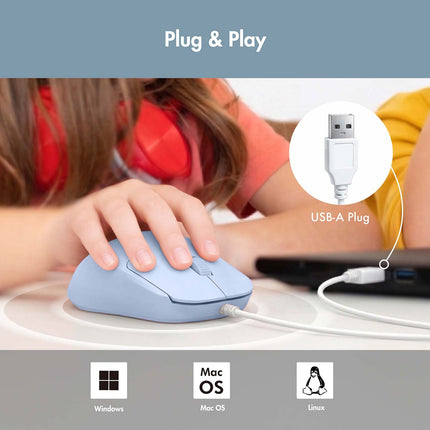 LogiLink optinė vaikiška USB pelė su 1200–2400 DPI, mėlyna, USB-A, 150 cm laidas