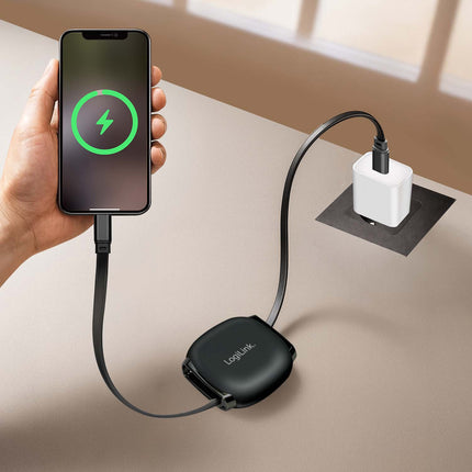 LogiLink ištraukiamas USB-C laidas 1 m, 60 W greito įkrovimo, juodas
