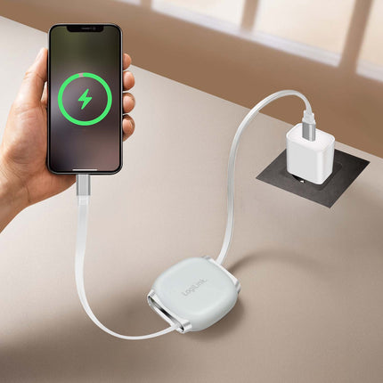 LogiLink ištraukiamas USB-C laidas 1 m, 60 W greito įkrovimo, baltas