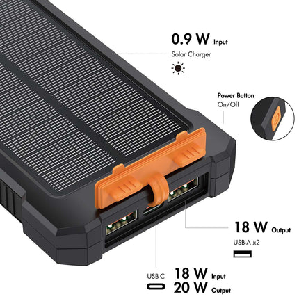 LogiLink saulės energija varoma išorinė baterija, 10 000 mAh, 20 W, IP64