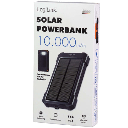 LogiLink saulės energija varoma išorinė baterija, 10 000 mAh, 20 W, IP64