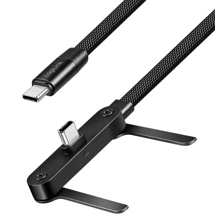 LogiLink USB-C laidas su įmontuotu telefono stovu, 240 W PD, 1,5 m, juodas